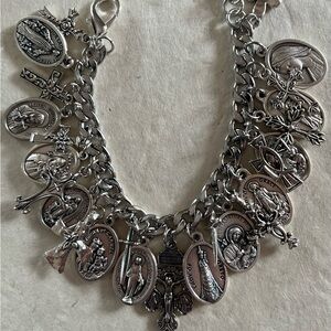 Charm Bracelet Saints & Crosses Silver Tone Catholic Charm Bracelet